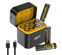 JUBOTY AA Rechargeable Lithium Battery, 8 Pack 3600mWh Ultra-High Capacity 1.5V Constant Output AA Battery with Smart Battery Charger- 8*No. 5 Batteries slots/ 8 LED Indicator Lights/Magnetic Cover