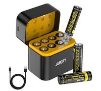 JUBOTY Rechargeable AA Battery, 8 x 3600 mWh Ultra High Capacity 1.5 V AA Lithium Battery with Intelligent Charging Storage Box - 8 Battery Compartments & LED Indicator Lights / Magnetic Cover + Type