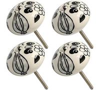 JUCACE Ceramic Knobs,Pull Handles, 4pcs Ceramic Knobs Vintage Knob Drawer Round Pull Handle Furniture Drawer Cabinet Cupboard Wardrobe Dresser Decorative Blue,40x30mm (Color : Black and White)