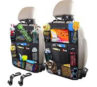 JUCAINHI Car Storage Organizer 2 PCS,Car Backseat Organizer for Kids Durable Waterproof Oxford Fabric with Touchable Tablet Holder 8 Mesh Pockets and 2 Pockets for Snacks Toys,Car Travel Accessories
