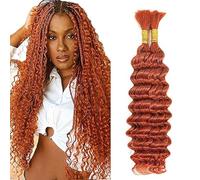 Jucames Real Hair Wefts, Deep Wave Human Braiding Hair Extension, Unprocessed Remy Hair Wefts, No Weft, Orange Colour for Women, 14 14 Inches