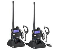 JUCJET 5R Walkie Talkies Rechargeable for Adults, Long Distance Radio for Adults with 128 Memory Channels, VOX, USB Charging Station, Headphones (Black, Pack of 2)