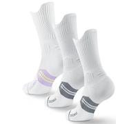 Juclise Bamboo Coolmax Crew Compression Running Socks Athletic Sport Hiking Workout Anti Blister Cushioned Moisture Wicking (UK, Numeric, 3, 5, Regular, Regular, Glacier White*2+Bright Lilac*1)