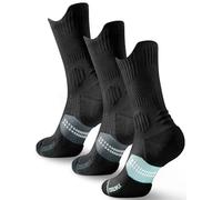 Juclise Bamboo Coolmax Crew Compression Running Socks Athletic Sport Hiking Workout Anti Blister Cushioned Moisture Wicking (UK, Numeric, 5, 8, Regular, Regular, Classic Black*2+Aqua Black*1)