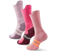 Juclise Bamboo Coolmax Crew Compression Running Socks Athletic Sport Hiking Workout Anti Blister Cushioned Moisture Wicking (UK, Numeric, 8, 12, Regular, Regular, Sandy Melon+Watermelon+Dusty Pink)