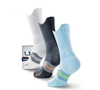 Juclise Compression Running Crew Socks Coolmax Bamboo Moisture Wicking Cushioned Anti-Blister Walking Hiking Tennis sports trainer gym golf support Glacier White+charcoal+carolina Blue 12-15