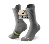 Juclise Compression Running Crew Socks Coolmax Bamboo Moisture Wicking Cushioned Anti-Blister Walking Hiking Tennis sports trainer gym golf support Midnight Grey 12-15