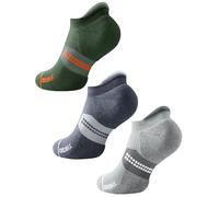 Juclise Mens Bamboo Running Socks Ankle Compression Sports Anti-Blister Breathable Wicking Walking Cushioned Coolmax（8，12，Charcoal Heather+steel Heather+marine Od Green）