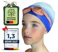 Juclise Swimming Caps for Kids,Girls and Boys, Stretchy Silicone Design, Comfortable Fit for Long and Short Hair (Light Blue-Dark Blue, Age3-8)