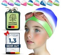 Juclise Swimming Caps for Kids,Girls and Boys, Stretchy Silicone Design, Comfortable Fit for Long and Short Hair (Blue-Green, Age9-15)