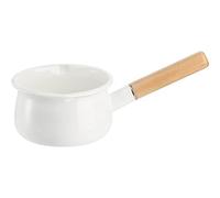 Jucoan 1 Quart Enamel Milk Pan with Dual Pour Spout, Small Enamel on Steel Saucepan Milk Pot Butter Warmer with Wooden Handle, Stove Top Soup Pot Simmer Pot for Home Kitchen Cooking Heating Boiling