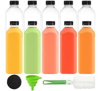 Jucoan 10 Pack 1000ml Plastic Juice Bottles, Clear Reusable Containers with Black Lids, Great Disposable Bottles for Making Juice, Milk, Salad Dressing, Smoothie and Other Beverages