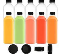 Jucoan 10 Pack 1000ml Plastic Juice Bottles with Black Cap, Clear Reusable Containers with Lids, Great Disposable Bottles for Making Juice, Milk, Salad Dressing, Smoothie and Other Beverages