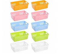Jucoan 10 Pack Plastic Storage Basket, Colorful Plastic Classroom Storage Organizer Tray Bin with Handles for Drawer, Closet, Bathroom Kitchen, 5 Colors, 27 x 18 x 9 cm