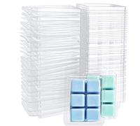 Jucoan 100 Pack Plastic Wax Melt Clamshell Mold, 6 Cavity Square Clear Wax Molds for DIY Wax Melt Candle Soap Craft Gift Home Decor