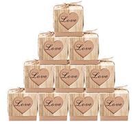 Jucoan 150 Pack Rustic Kraft Paper Candy Boxes, 5 x 5 x 5 cm Mini Cube Wedding Favor Boxes with Burlap Jute Twine, Love Heart Party Treat Boxes for Wedding Baby Shower Birthday Party