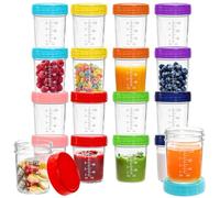 Jucoan 16 Pack 180ml Glass Baby Food Storage Jar, 180 ml Small Glass Jars, BPA Free Reusable Containers with Colorful Lids & Marker, Leakproof, Microwave & Dishwasher Safe