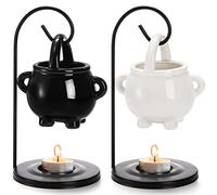 Jucoan 2 Pack Hanging Cauldron Oil Burner, Ceramic Essential Oil Wax Melt Burner Tealight, Witches Witchcraft Decor for Halloween & Wiccan Rituals, Gothic Home Décor Gift
