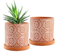 Jucoan 2 Pack Terracotta Plant Pot, 13 cm Red Clay Pot, Ceramic Cactus Flower Planter, Succulent Pot with Drainage Hole and Saucer