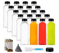 Jucoan 20 Pack 16oz/500ml Plastic Juice Bottles with Black Cap, Clear Reusable Containers with Lids, Great Disposable Bottles for Making Juice, Milk, Salad Dressing, Smoothie and Other Beverages