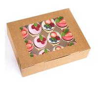 Jucoan 20 Pack Brown Cupcake Boxes Containers with Clear Display Window, Kraft Cupcake Carriers Hold 12 Standard Cupcakes, Cake Trays Holder for Cookies, Muffins and Pastries