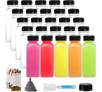 Jucoan 25 Pack 8oz/250ml Plastic Juice Bottles with Black Cap, Disposable Juice Drink Containers with Lids, Clear Reusable Bottles for Making Juice, Milk, Salad Dressing, Smoothie and Other Beverages