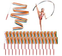 Jucoan 30 Pack Rainbow Dance Ribbons for Kids, 6.6 Ft Rhythmic Gymnastics Dancing Wands, Ribbon Streamer Twirling Sticks Flag for Artistic Dancing Show, Wedding Birthday Gymnastics Party Favors Gifts