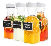 Jucoan 4 Pack 1 Liter Plastic Juice Carafe with Lids for Mimosa Bar, Brunch, Clear Water Carafes with Flip Top Lid for Iced Tea, Beverage, Milk, Cold Brew, Lemonade, Mimosa Bar Supplies