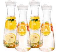 Jucoan 4 Pack 50 oz/1.5L Plastic Carafe Water Pitcher, Clear Beverage Carafe with Flip Top Lid, Narrow Neck for Iced Tea, Powdered Juice, Cold Brew, Lemonade