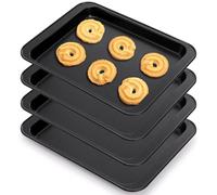 Jucoan 4 Pack Small Baking Sheet Cookie Sheet, 24 x 18 cm Nonstick Bakeware Sheet Pan Set, Carbon Steel Half Toaster Oven Pan Tray Replacement