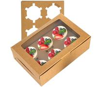 Jucoan 50 Pack Kraft Cupcake Box with Insert and Window Hold 6 Standard Cupcake, Food Grade Cupcake Carrier Container, Brown Bakery Box for Pastry, Cookies, Small Cake, Desserts Treat.