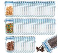 Jucoan 50 Pack Large Wide Mouth Mason Jar Zip Snack Bags, Reusable Airtight Leakproof Plastic Food Storage Zipper Saver for Home Kitchen Freezer Camping Travel Picnic
