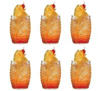 Jucoan 6 Pack Modern Bar Tiki Glasses, 16 oz/480 ml Tiki Cup Tiki Mug, Double Old Fashioned Glass, Hawaiian Style Glass, Clear