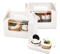 Jucoan 60 Pack White 2-Count Cupcake Boxes with Handle, Insert and Clear Window, Pastry Muffin Cookie Containers, Gable Bakery Gift Box for Wedding, Birthday, Baby Shower