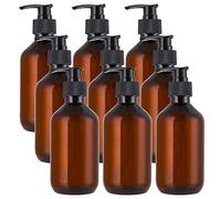 Jucoan 9 Pack 300ml Empty Plastic Pump Bottles, Amber Lotion Soap Dispenser Refillable Containers for Shampoo Conditioner Wash Shower
