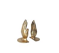 JUCONSIN Hands Bookends, Prayer Hand Decorative Bookends Unique Gold Book Ends Heavy Duty Cast Iron Bookends for Shelves Decorative