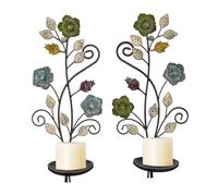 JUCONSIN Wall Sconces Candle Holder Set of 2, Antique Color Style Leaf Branch Wall Mount Hanging Metal Wall Candle Holder Candle Sconce for Living Room Dining Room…