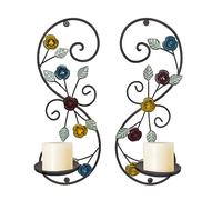 JUCONSIN Wall Sconces Candle Holder Set of 2, Antique Multi-Color Leaf Branch Wall Mount Hanging Metal Wall Candle Holder Candle Sconce for Living Room Dining Room