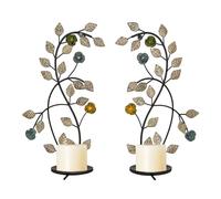 JUCONSIN Wall Sconces Candle Holder Set of 2, Antique White Leaf Flower Branch Wall Mount Hanging Metal Wall Candle Holder Candle Sconce for Living Room Dining Room