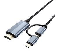 JUCONU 6FT 2-in-1 Lightning• Type C to HDMI Cable•Dual Interface HDMI Cable for iPhone 16/15/14/Pro/Max & iPad Pro/Air,Syncs Video & Audio（Not Support Android & Streaming Netflix