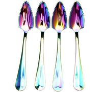 JUCOXO Rainbow Magic Color Grapefruit Spoons Set of 4, Stainless Steel, Serrated Edges, Dishwasher Safe
