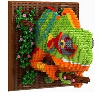 JUCYJULY Chameleon Animal Mural Mini Micro-Block Building Kit - 2688 Pieces - Colorful Bird 3D Wall Art - for Adults & Teens (12+) - Collectible Home Decor