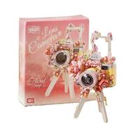 JUCYJULY Vintage Camera Building Kit - 905 Pieces Adult Collectible 3D Decor | Retro Style Camera Model with Floral Accents, Flower Wreaths & Display Stand | Compatible with Major Brick Brands (m243)