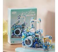 JUCYJULY Vintage Camera Building Kit - 905 Pieces Adult Collectible 3D Decor | Retro Style Camera Model with Floral Accents, Flower Wreaths & Display Stand | Compatible with Major Brick Brands (m242)