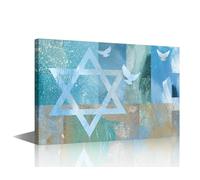 Judaism Pictures Star of David Background with Three Doves Paintings for Wall 1 Panel Canvas Art Contemporary Artwork Home Decor for Living Room Framed Gallery-wrapped Ready to Hang 18x12 in