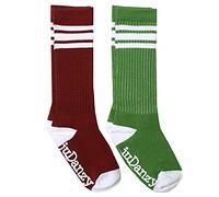 juDanzy 2 Pack of Baby, Toddler and Kids Knee High Tube Socks for Boys and Girls with Grips, Maroon & Forest With White Stripes, 4-6 Years
