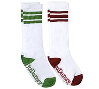 juDanzy 2 Pack of Baby, Toddler and Kids Knee High Tube Socks for Boys and Girls with Grips, White With Maroon & Forest With White Stripes, 4-6 Years