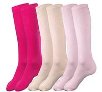 juDanzy 3 Pairs of Boys and Girls Solid Knee High Uniform Socks for School, Soccer, Football, AFO etc. - Hot Pink, Oatmeal, Light Pink - 2-4 Years