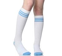 juDanzy Baby, Toddler and Kids Knee High Tube Socks for Boys and Girls with Grips (1 Pair) - White Columbia Blue 4-6 Years