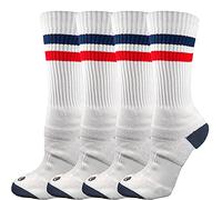 juDanzy J-Socks 2 Pack of Men's Premium Athletic Sports Team Crew Socks for Football, Basketball and Lacrosse, White With Blue and Red Stripes, Large